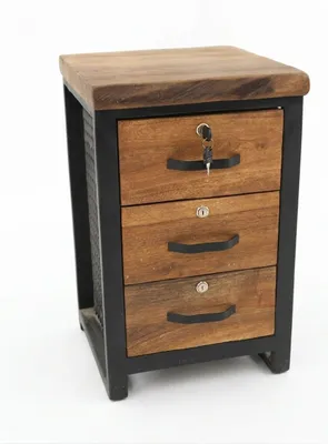 Productafbeelding van Kantoorkast van hout en metaal, vintage stijl, met praktische opbergruimte