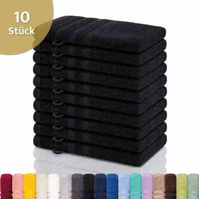 Produktbild von Lavea® 10er Set Waschhandschuh 15x21 cm – Waschhandschuhe aus 100% Baumwolle, weicher Frottee Waschlappen – Frottierserie Elena – Schwarz