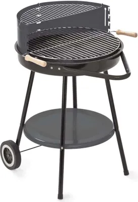 Produktbild von Landmann Rundgrill Corso, Schwarz, Ø 52 cm, 64,5x68x81 cm (BHT), für bis zu 8 Personen, mit emaillierter Stahlfeuerschale, höhenverstellbarem Grillrost und Warmhaltegestell, verchromtem Gitterrost, Ablagetisch, Windschutz, mobil mit Griff und 2 Rädern, hitzebeständig und korrosionsbeständig