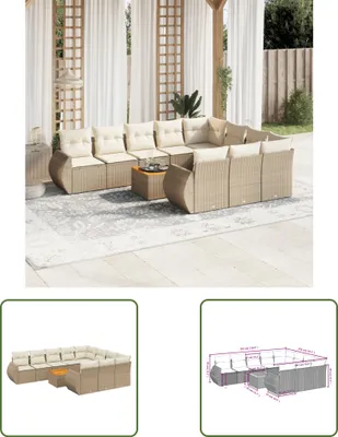 Produktbild von The Living Store 11-tlg. Garten-Sofagarnitur mit Kissen Beige Poly Rattan
