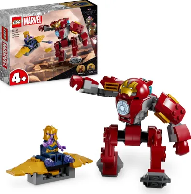 Produktbild von LEGO Marvel Iron Man Hulkbuster vs. Thanos Set für Kinder ab 4 Jahren, Superhelden-Action basierend auf Avengers: Infinity War, mit baubarer Actionfigur, Spielzeug-Flugzeug und 2 Minifiguren 76263