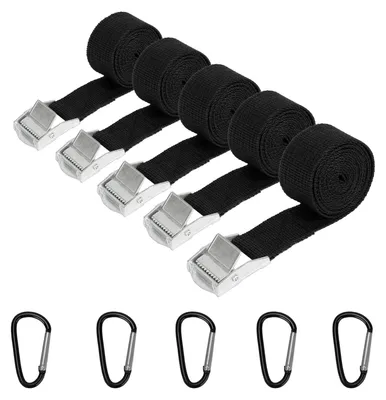 Produktbild von Spanngurte, 5er-Set, 25 mm x 1,5 m, kurze schwarze Gurte mit 5 Karabinern, verstellbare Ratschengurte für Autos, Fahrräder, Motorräder, Gepäck, Camping