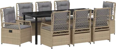 Immagine prodotto di vidaXL Set da pranzo per esterno, 9 pezzi, beige e grigio chiaro, in rattan sintetico