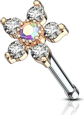 Produktbild von Nasenpiercing Stecker Blume Blüte Nasenstecker Stift Nasen Piercing Zirkonia Kristalle Autiga® rosègold-klar