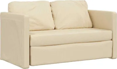 A cream-colored sofa bed is shown from the front.