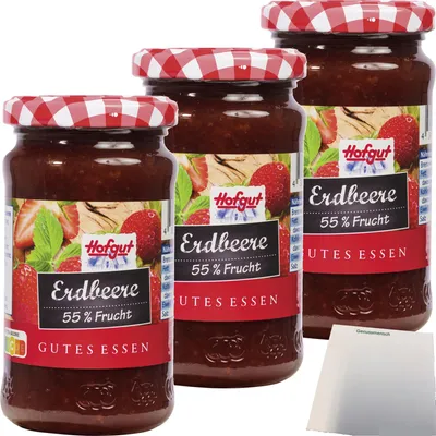 Produktbild von Hofgut Erdbeer Fruchtaufstrich 3er Pack (3x250g Glas) + usy Block