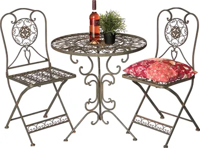 Produktbild von DanDiBo Sitzgruppe Eisen Garten Antik Bistroset Tecla Bistrotisch mit 2 Stühlen klappbar Metall Gartentisch
