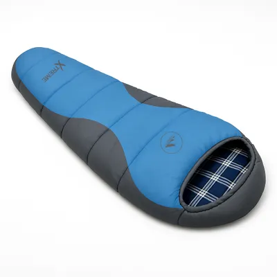 Produktbild von HikeMeister ® Outdoor Mumienschlafsack – 220cm Schlafsack bis -5° C - Kompakter Schlafsack Outdoor für Camping, Wandern und Bergsteigen - Ultraleichter Schlafsack kleines Packmaß, Farbe:Blau