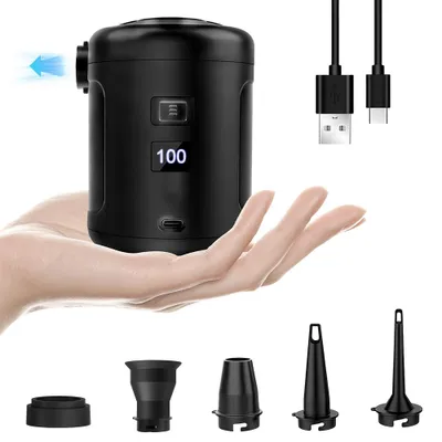 Produktbild von Tragbare Luftmatratzenpumpe, USB Akku 6000 mAh mit 5 Düsen und LED-Anzeige, Aufblas-/Entleerungspumpe für Pools, Tretboote, Camping, Schwimmringe