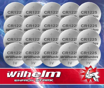 Produktbild von 20 x CR1225 WILHELM Lithium Knopfzelle 3V 52 mAh ø12 x 2,5 mm Batterie DL1225