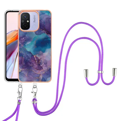 Immagine prodotto di Custodia con cinturino per Xiaomi Redmi 12C, paraurti in TPU a fantasia, custodia protettiva con cinturino regolabile Viola
