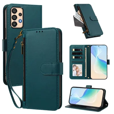 Produktbild von Geldbörse Hülle für Samsung Galaxy A33 5G, Kunstleder Handyhülle mit Kartenfächer, Ständer, Handschlaufe Grün