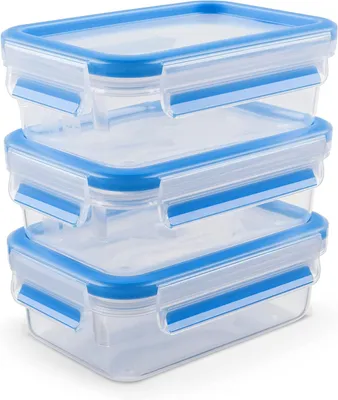 Productafbeelding van Vershouddozenset - Voedselcontainers - Langer Vers Houden - 100% Dicht - 3 x 1 Liter - Transparant/Blauw