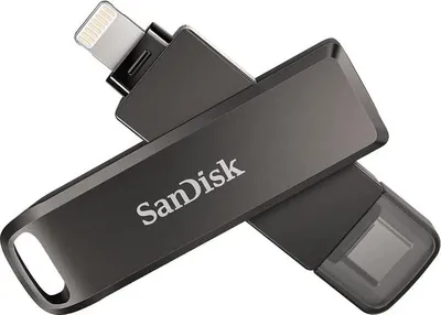 Produktbild von SanDisk iXpand, 256 GB, USB Type-C / Lightning, 3.2 Gen 1 (3.1 Gen 1), Drehring, Passwortschutz, Schwarz