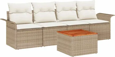 Immagine prodotto di Set da giardino composto da 5 pezzi, divano da 4 posti, colore beige e crema, realizzato in rattan sintetico
