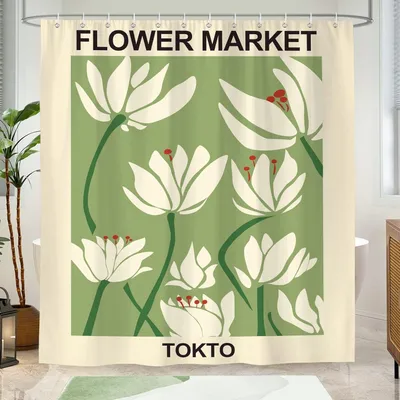 Imagen del producto de Cortina de ducha impermeable con estampado floral, 180x180 cm, para baño