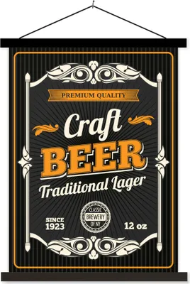 Produktbild von MuchoWow® Textilposter Mannshöhle - Bier - Vintage - Zitat 60x80 cm mit schwarzem Rahmen - Plakathalter