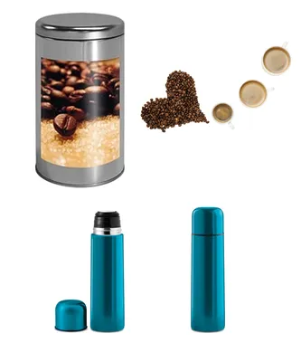 Produktbild von 500‑g‑Kaffeedose mit einer hochwertigen doppelwandigen Edelstahl‑Isolierkanne (500 ml).