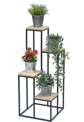 Image de DanDiBo Escalier pour fleurs Métal Noir Bois 90 cm Escalier pour plantes Porte-fleurs 96349 Colonne pour fleurs Moderne Porte-plantes Tabouret pour fleurs