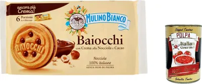 Produktbild von 12x Mulino Bianco Baiocchi Schokolade Biscuits Reigel Kekse Kuchen mit Schokolade 336 g Snack cookies + Italian Gourmet polpa 400g