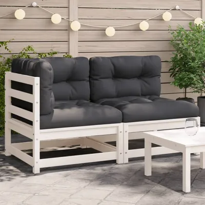 Produktbild von CLORIS Gartensofa mit Kissen 2-Sitzer - Weiß Massivholz Kiefer - Gartenstühle LL0000257439