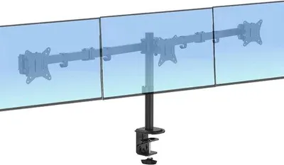 Zdjęcie produktu dla Uchwyt na monitory, umożliwiający montaż 3 monitorów o przekątnej od 10 do 27 cali, standard VESA 75x75/100x100, możliwość obrotu o 360°, regulacja kąta nachylenia +/- 45°, maksymalne obciążenie 24 kg