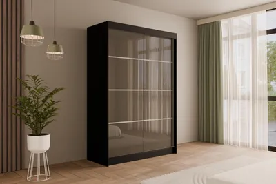 Produktbild von ALTDECOR Kleiderschrank mit Lacobel-Schiebetüren, kugelgelagerte Führungsschienen und Aluminium-Leisten - PEKA3 - 120 cm Schwarz /  Grau