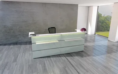 Produktbild von Kerkmann Design-Theke Atlantis Glas 2-seitig gerade  (B)2950x(T)920x(H)1080 mm  ohne LED-Leuchtleiste-ohne Taschenablage