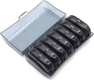 Produktbild von Medikamentenbox 7 Tage 2 Fächer - Medikamentenbox 7 Tage - Abnehmbares Medikamentenbox - Medikamentenbox kleines - Medikamentenbox mit 14 Fächern - Medikamentenbox mit Stabiler Verschluss - 2 Fächer pro Tag - Schwarz