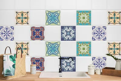 Produktbild von 24 Stück Laminierter Selbstklebende Für Bad Küche Wandaufkleber Bodenfliesen Bunte Mosaik 15 x 15 cm