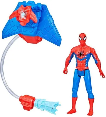 A Spiderman action figure with a web-shooting accessory.