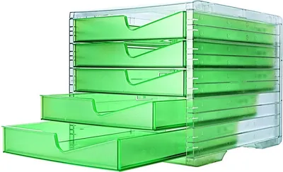 Produktbild von styro Schubladenbox styroswingbox NEONline grün 275-8430.2564, DIN C4 mit 5 Schubladen