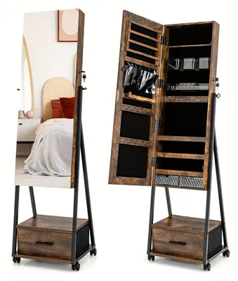 Productafbeelding van Sieradenkast - Sieradenkist - Jewelry Armoire - Sieradenhouder - Sieradendoos - Met Slot - Volledige Spiegel