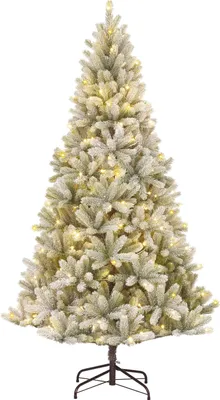 Productafbeelding van Black Box Trees Nagoya Kerstboom met LED Verlichting - Kerstversiering voor Binnen met Besneeuwd Uiterlijk - Kunstboom met Scharnierconstructie en Timer - H120 x Ø79 cm - Groen