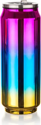Produktbild von Thermoskanne, Thermobecher, mit Strohhalm, Edelstahl, Regenbogenfarben Be Cool 430 ml  Rosa und Blau