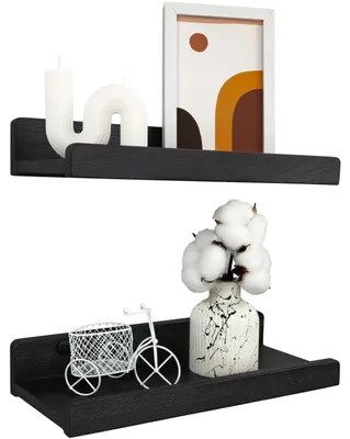 Produktbild von Handgefertigtes Wandregal, schwarz, 30 cm, Holzregal, 2er-Set, Hängeregal, Wandregal, modernes Wandregal, schmales Fotoregal für Badezimmer, Wohnzimmer, Küche, Schlafzimmer