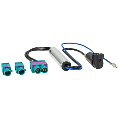 Produktbild von Doppel Fakra Antennenadapter mit Phantomeinspeisung kompatibel mit Audi Seat Skoda VW Citroen Peugeot Opel auf ISO DIN