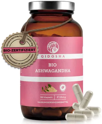 Produktbild von QIDOSHA Ashwagandha Kapseln hochdosiert, 1800 mg Tagesportion, 180 Kapseln