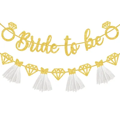 Produktbild von Bride-to-Be Girlanden 5er Set – Gold Glitzer Banner, DIY Partydeko für Junggesellinnenabschied, Verlobung & Hochzeit