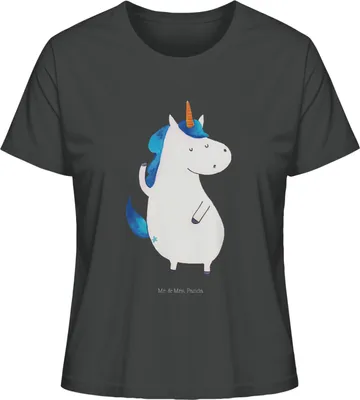 Produktbild von Mr. & Mrs. Panda Kurzarmshirt Damen Einhorn Mann Größe L - Anthrazit - Geschenk, Oberteil, Shirt Mit Spruch, Sommershirt, BFF, Unicorn, Familie, T-Shirt, Basic, Einhörner