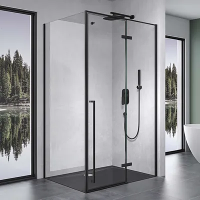 Produktbild von Mai & Mai Duschabtrennung Schwarz ESG inkl. NANO-Beschichtung 80x120cm Duschkabine in Klarglas mit Handtuchhaken Rav64K