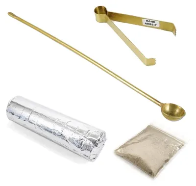 Produktbild von Set aus 4 Räucherstäbchenhaltern und Räucherlöffel - Inklusive 40g Räuchersand - Goldfarben
