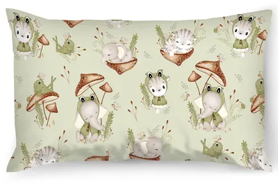 Kinderkissenbezug 35x70 cm, 100% Baumwolle, Reißverschluss, Frosch-Motiv