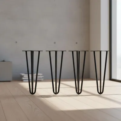 Produktbild von Hairpin Legs 4er Set 30 cm schwarz, 3 Streben, 12 mm Stahl, Bodenschoner