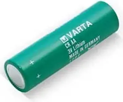 A single green VARTA CR AA 3V Lithium battery is shown against a white background.