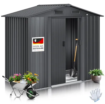 Immagine prodotto di KESSER® XL Casetta in metallo 4,2 m³ con fondamenta | guanti da lavoro inclusi | 195x131x186 cm |  2 porte scorrevoli e fondamenta | Ripostiglio | Armadio da giardino | Tetto a due falde Ripostiglio da giardino