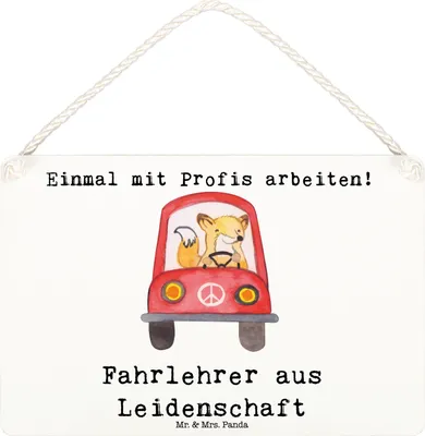 Produktbild von Mr. & Mrs. Panda Schild Fahrlehrer Leidenschaft DIN A6 - Weiß - Geschenk, Lustig, Holzschild, Beruf, holzbild, Fahrschule, Wandbild Holz, Türschild, Spruch