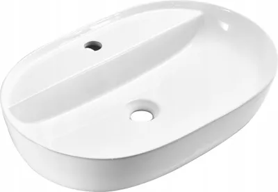Produktbild von Aufsatzwaschbecken 60x40x13 weiß oval abgerundet Keramik Omeble