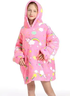 Produktbild von Kuschelige Fleece Kapuzendecke für Kinder unter 12 Jahren, leuchtendes Design, Uni – KIDHUG Wolken