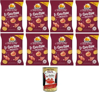 Produktbild von Céréal Le gallettine Gusto prosciutto Kekse mit Schinkengeschmack 8x70gr + Italian Gourmet polpa 400g